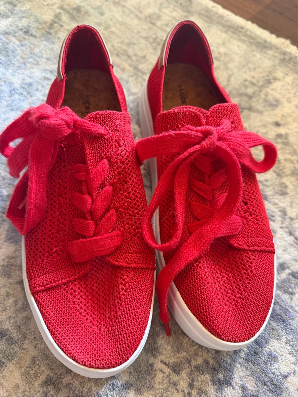 Lucky Brand Red Knit Lace-Up Slip-On Sneakers